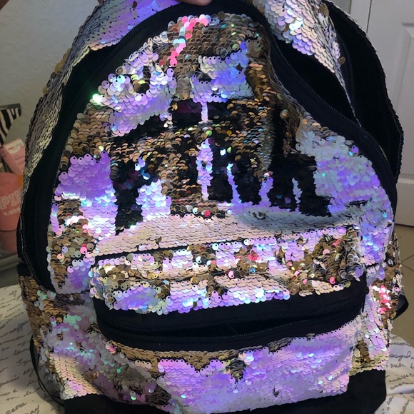 PINK Victoria's Secret Handbags - Bling campus backpack pink and gold full sequined